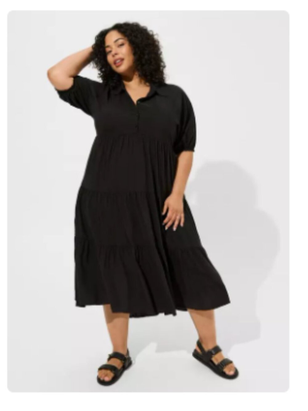 Black button-down midi dress